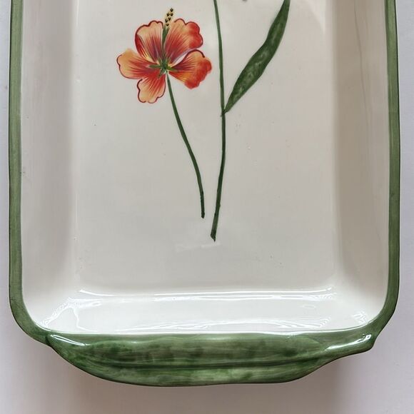 Fitz and Floyd In Bloom Floral Stripe Ceramic Rectangle Baking Casserole Dish - Picture 3 of 9